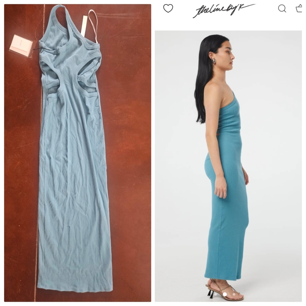 Nwt The line By K Gael Ozone Blue Ribbed Cut Out Back Maxi Dress M
